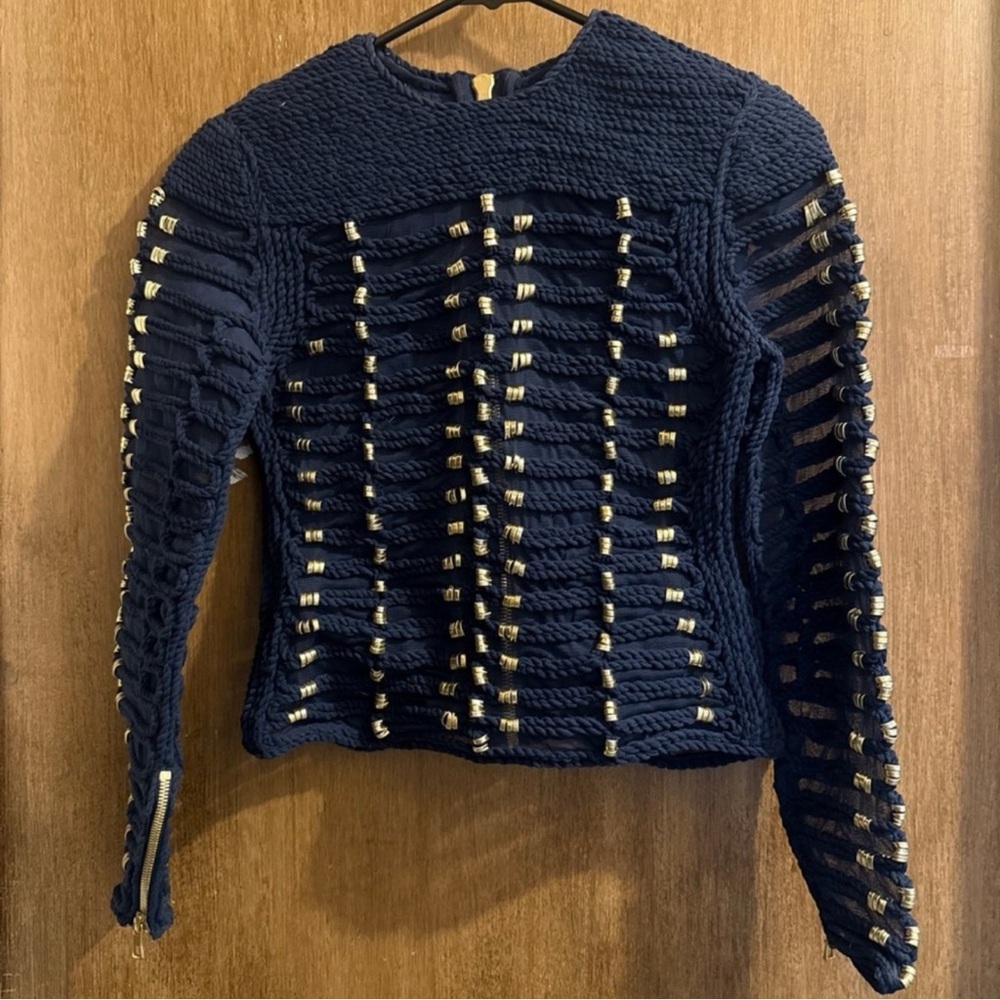 Balmain Navy and Gold Crop Top
